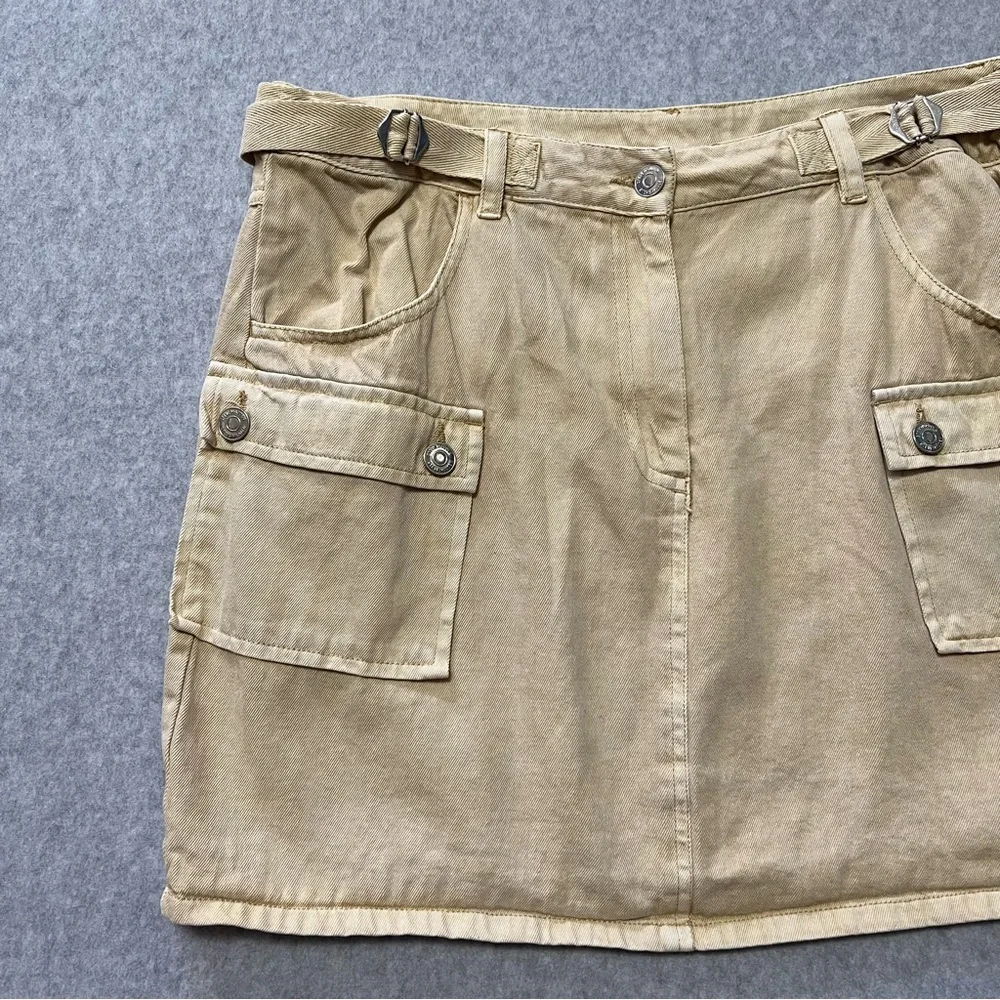 Steve Madden Cargo Mini Skirt Large Tan Utility Gorpcore Streetwear Denim